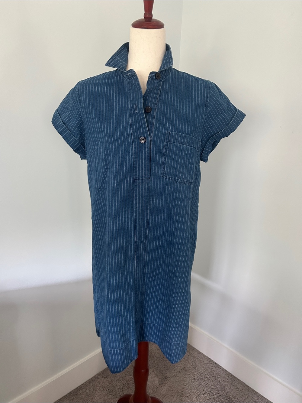 J. Crew Blue Pinstripe Mini Shirt Dress